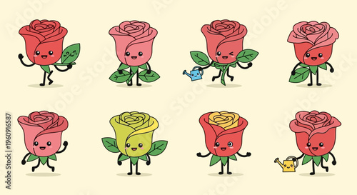 Collection of Cute Cartoon Bonsai Tree Characters Holding Blank Signs and Bubbles