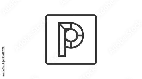 Parking Area Information Sign with Letter P in a Square Frame on Isolated White Background