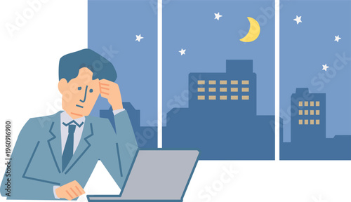 残業するビジネスマンのイラスト