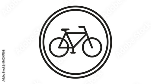 Bicycle Road Sign in a Circular Shape, Indicating a Designated Bike Path or Information, Line Art Icon, Isolated White Background