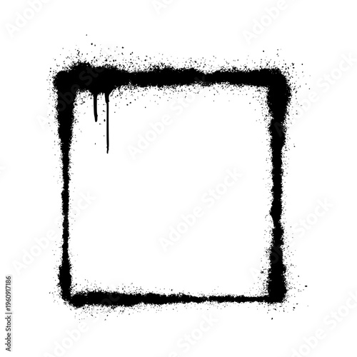 Black Graffiti Square Frame Made with Aerosol Spray Paint Featuring Raw Drips and Urban Vandal Texture.
