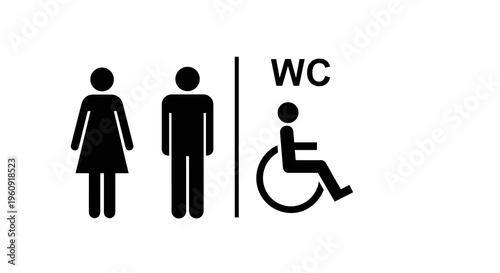 Accessible Restroom Signage Unified Symbol for Men, Women, and Disabled Individuals, Indicating a Public Toilet Facility for All Users