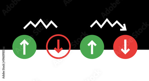 Visualizing system status and process flow, this graphic shows upward progress and downward adjustments. Arrows and lines represent dynamic changes, trends, and states