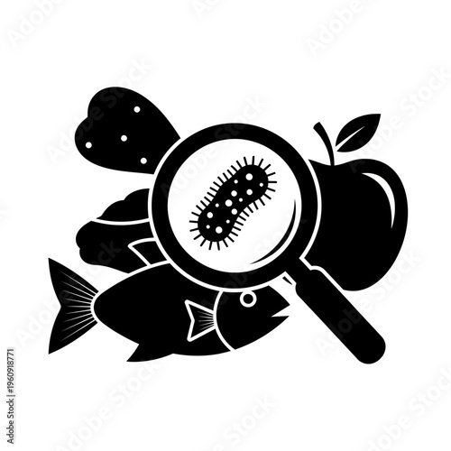 Bacteria under magnifying glass closeup.