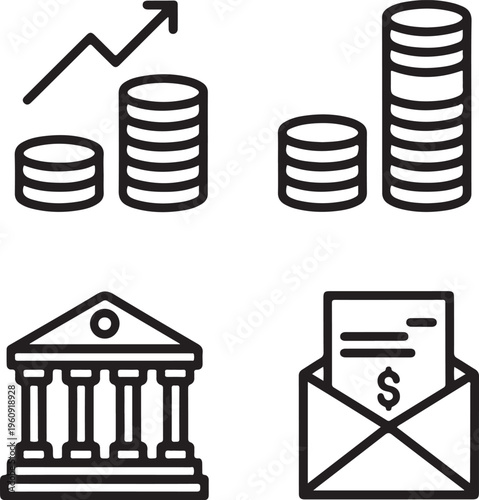 A collection of icons representing various aspects of finance and business.