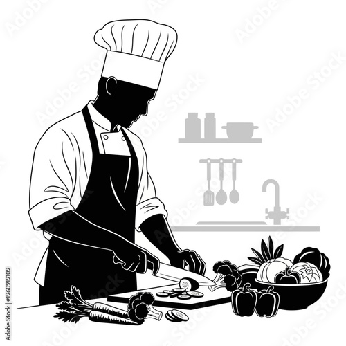 Chef cutting fruit on countertop carefully.