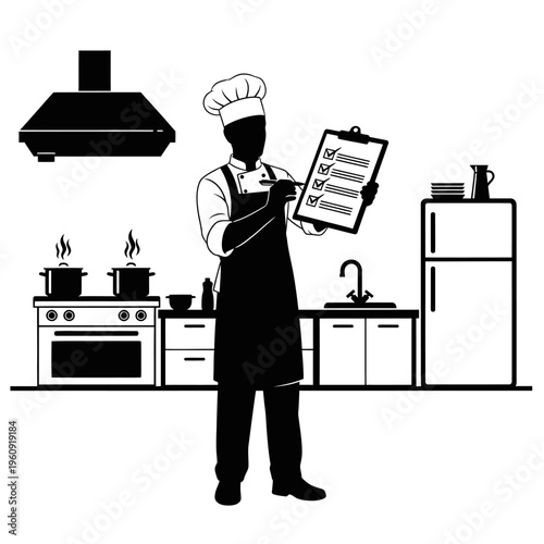 Chef Holding Recipe in Kitchen.