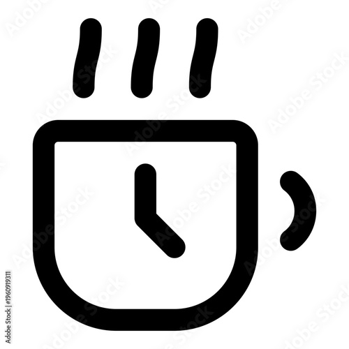 Coffee Time Line Icon Vector, Minimalist Outline Time and Clock Symbol for Timer, Schedule, and Productivity Concept