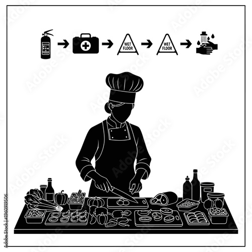 Chef preparing food in kitchen.