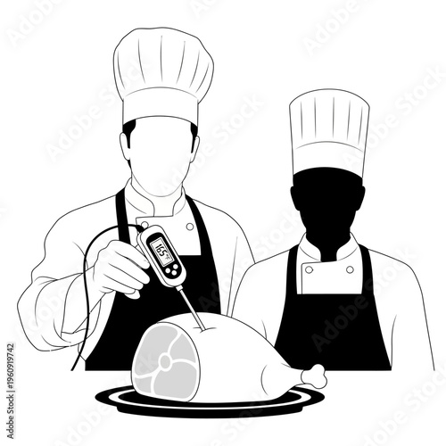 Chef slicing roasted turkey meat.