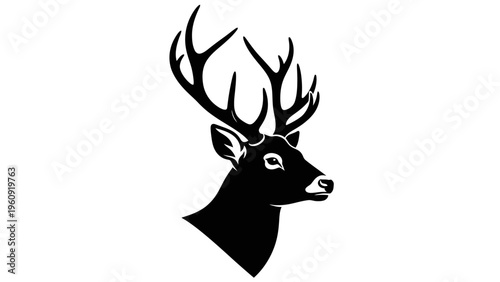 Silhouette of a majestic stag with impressive antlers against white background