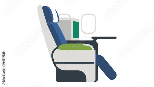 Illustrated airplane seat blue green white and gray interior design concept