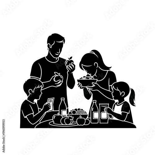 Family eating together at dinner table.