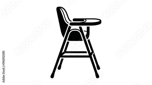 Black and white illustration of a simple high chair on a white background
