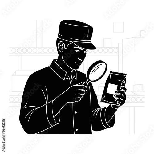 Man in hat examining a package.