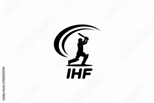 Black silhouette logo featuring a cricket batsman in action with the text ihf positioned below Vector
