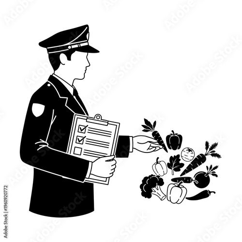 Police officer receiving fresh vegetables.