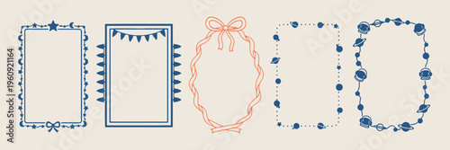 Decorative ribbon border doodles, hand drawn whimsical frame sketches, elegant page divider icons, feminine scrapbooking elements, creative journal wreath clip art, wedding invitation sticker set, orn