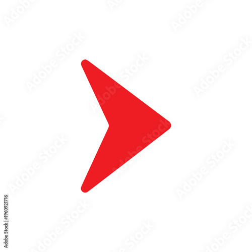 Vivid red sharp arrow shape pointing right symbolizes next step or progression against a stark white canvas.