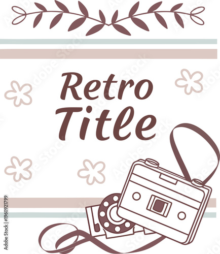 Retro camera, vintage film, photography icons, illustration set
