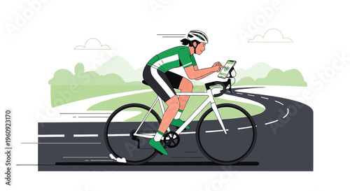 Cyclist Riding Bike on Road, Training, Sport, Healthy Lifestyle