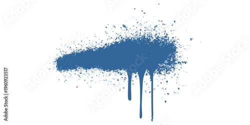 Blue Graffiti Spray Paint Brush Stroke with Thick Vertical Drips and Raw Urban Aerosol Texture.