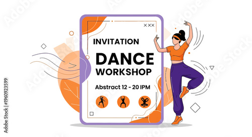 Dance Workshop Invitation Design: Woman Dancing, Abstract Art, Modern Graphic