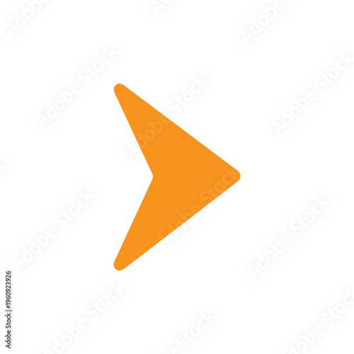 Vibrant orange, stylized right-pointing arrow icon provides a clear visual cue for progression or moving forward within digital layouts.