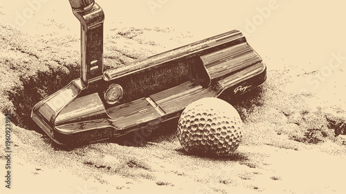 Close-up vector illustration of a golf club and a golf ball. This vector illustration can be used in any size you like for advertising, logos, and other work.