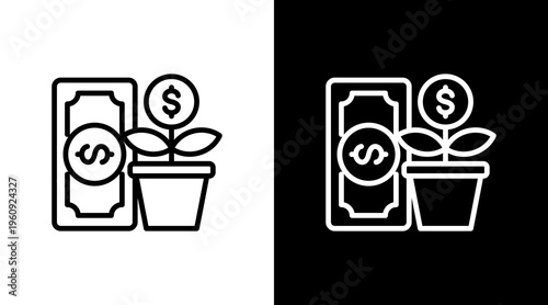 Money Growth White Icon Set Design