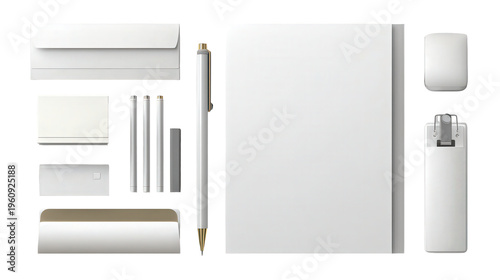 Minimalist office stationery set clean look isolated on white background