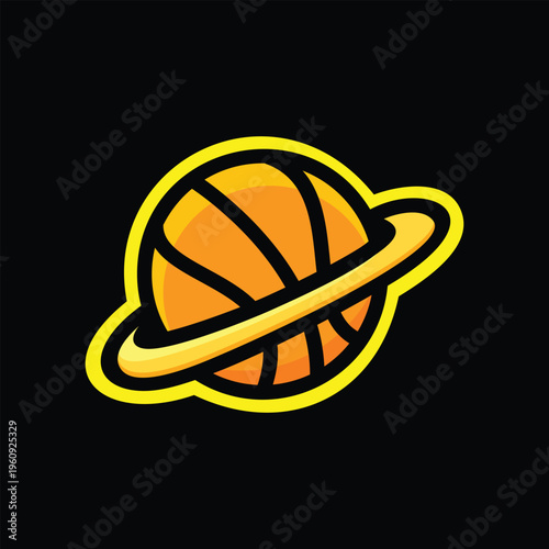 Basketball planet galaxy Logo Design symbol Graphic Vector