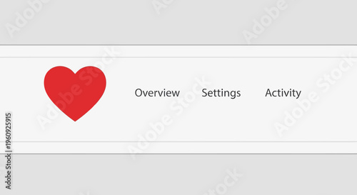 Red Heart Icon on User Interface with Menu Options - Overview, Settings, Activity