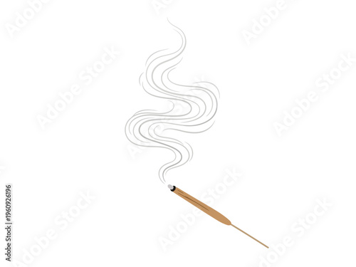 An illustrated brown incense stick emitting stylized grey smoke against a white background