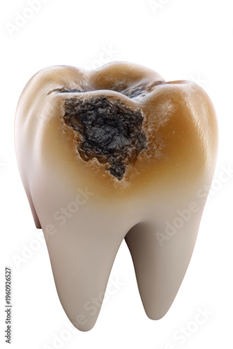 Decay and Damage: A close-up of a diseased tooth, revealing the extent of decay and the damage caused by cavities.
