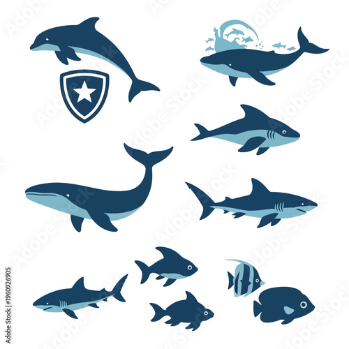Collection of various ocean marine animals.