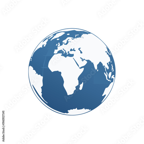 Blue Globe Showing Africa Europe Asia Continents with White Landmass and Ocean Detail
