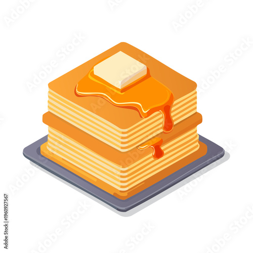 Stack of Pancakes with Butter and Syrup Isolated Isometric Illustration