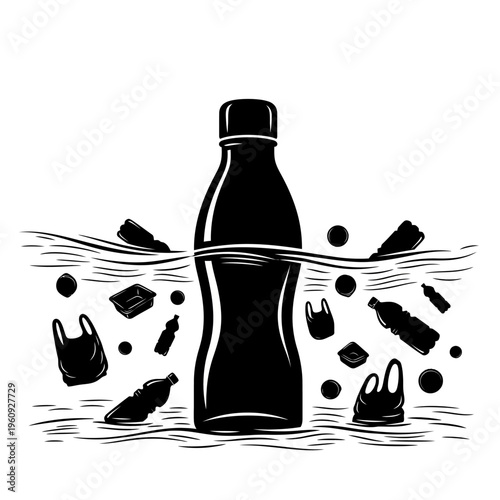 Plastic bottle in the ocean water.