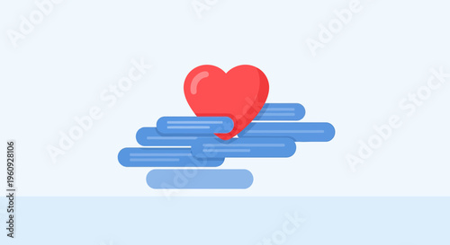 Red Heart Icon Floating Over Blue Message Bubbles, Love Message Concept