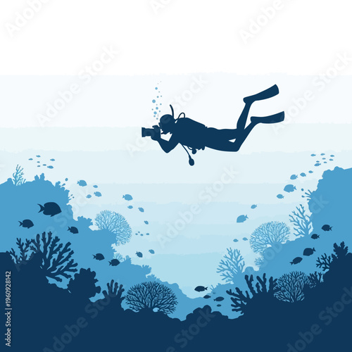 Scuba diver in deep ocean water.
