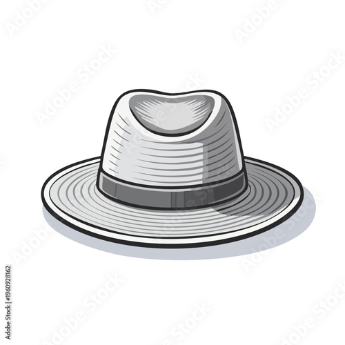 Classic fedora hat illustration with a gray band and wide brim