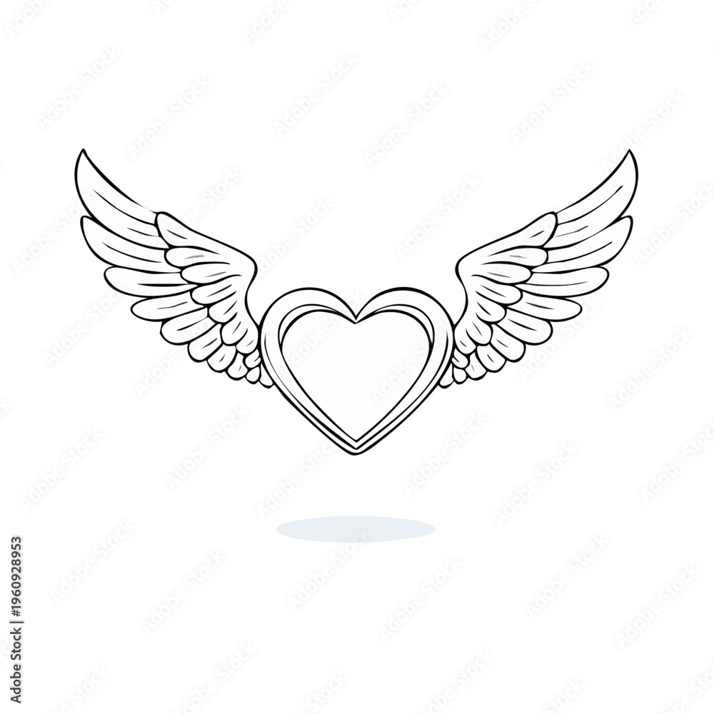 Obraz premium Elegant outline of a heart with feathered wings outstretched symbolizing love and freedom
