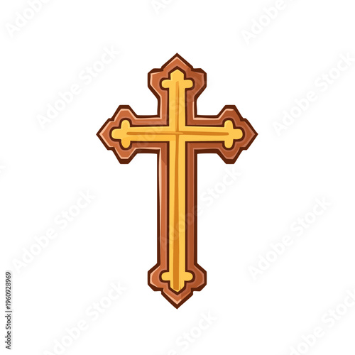 Stylized Christian Cross Symbol with Ornate Edges in Warm Tones
