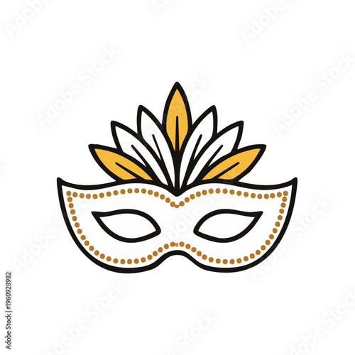 Decorative Masquerade Mask with Feather Accents and Dotted Embellishments