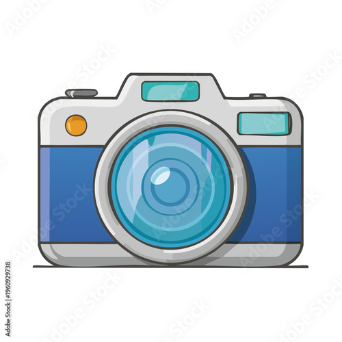 Retro blue and gray compact camera with large lens