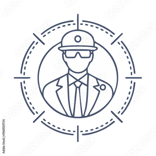 Professional person in suit and helmet within crosshairs targeting system icon illustration
