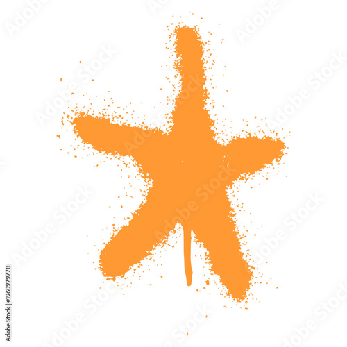 Single Orange Graffiti Star Symbol Made with Aerosol Spray Paint Featuring Raw Drips and Urban Vandal Style.