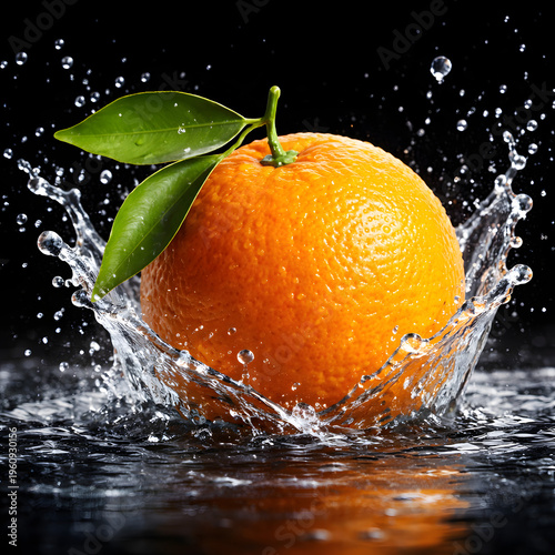 Fresh Orange Splashing in Water with Leaves – Citrus Fruit Refreshment and Healthy Lifestyle Concept