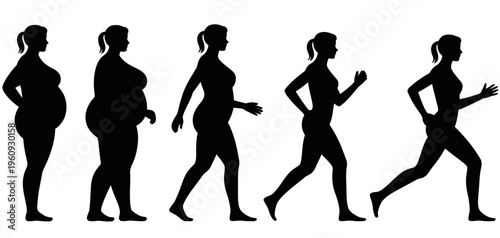 Human Evolution Silhouette Sequence from Ape to Modern Walking Man Vector Illustration